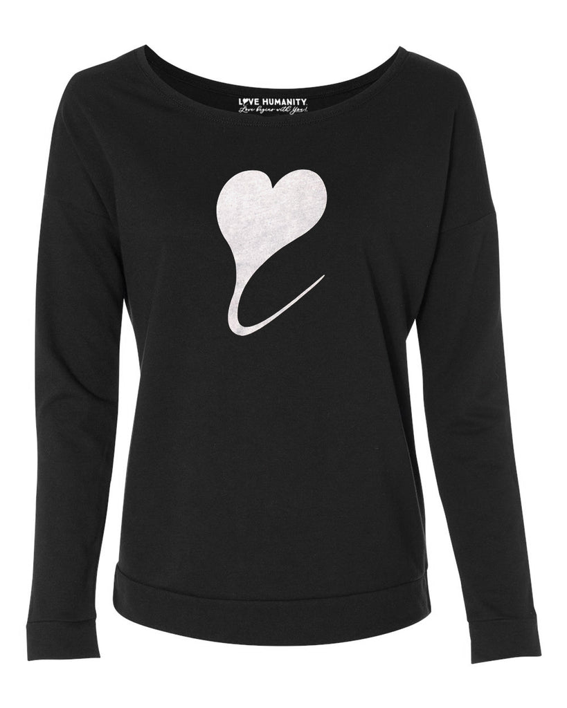 White Heart-of-Action™ Women's Premium French Terry  Long Sleeve Scoop